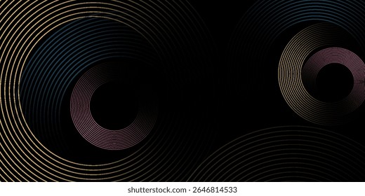 Líneas coloridas de fondo tecno abstracto se superponen en el espacio oscuro con la decoración de círculos efecto. Diseño gráfico moderno en eps 10