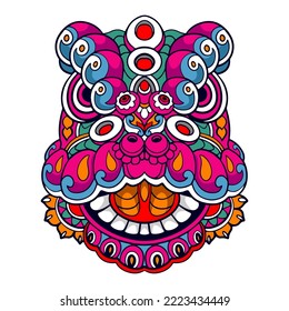 Colorful Lion dance cartoon mandala arts isolated on white background
