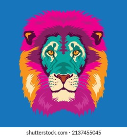 Colorful lion face vector illustration in decorative style, perfect for tshirt style and mascot 