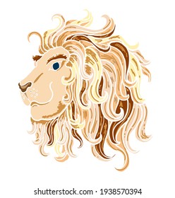 Colorido vector de la cara del león para la pegatina y el aislamiento de la caja de pantalla sobre el fondo blanco.