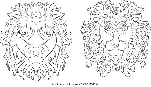 Colorful lion face vector for sticker and screen box isolate on white background.