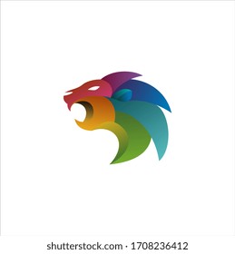 colorful lion gradient artwork logo template. Animal abstract design vector concept