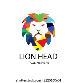 colorful lion head logo vector design template