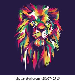 Colorful Lion head  modern pop art style