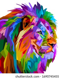 colorful lion head on pop art style isolated on white background. vector illustration