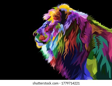 colorful lion head on pop art style.vector illustration.