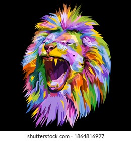 colorful lion head on pop art style.vector illustration.