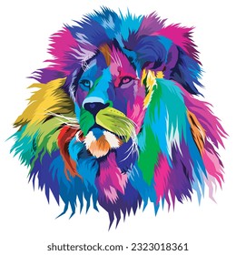 colorful lion head on pop art style isolated on white background. vector illustration