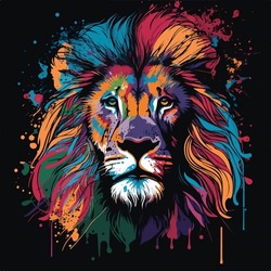 Colorful Lion Head In Pop Art Style