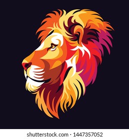 Colorful lion head with pop art style, black background. - Vector.