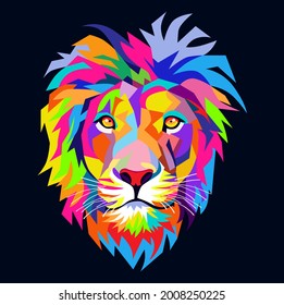 colorful lion head in pop art style - vector