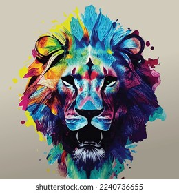  colorful lion head in pop art style isolated background. vector illustration