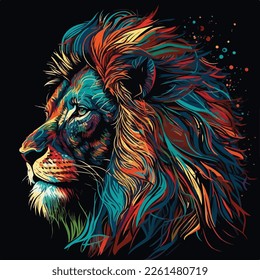 Colorful lion head in pop art style