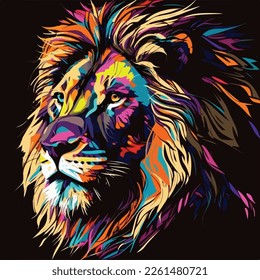 Colorful lion head in pop art style