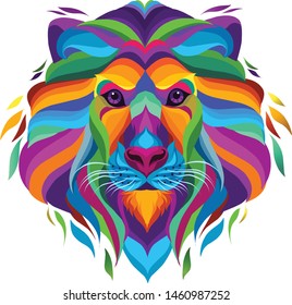 colorful lion head with white background