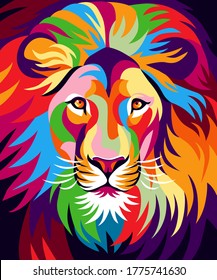 colorful lion illustration, attractive design, simple, popart style. - Vector.