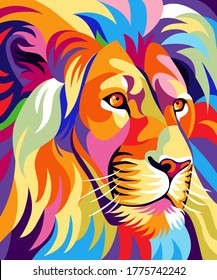 colorful lion illustration, attractive design, simple, popart style. - Vector.