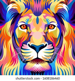 colorful lion illustration, creative design, simple, elegant, with modern pop art style. - Vector.