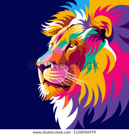 Colorful lion illustration, creative design, modern pop art style, dark background. - Vector.
