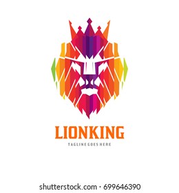 Colorful Lion King Logo - Digital Lion Head Crown Vector