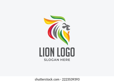 colorful lion logo. linear style