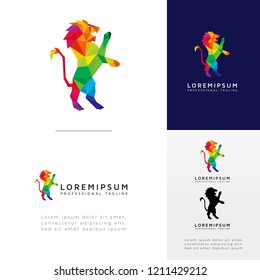 Colorful Lion Logo, Polygonal lion icon vector