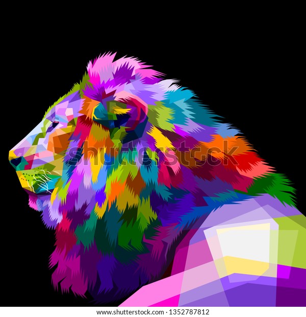 Colorful Lion Looked Side Looking Left のベクター画像素材 ロイヤリティフリー