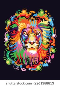 Colorful lion, modern pop art style, abstract background. - Vector.