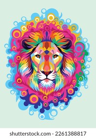 Colorful lion, modern pop art style, abstract background. - Vector.