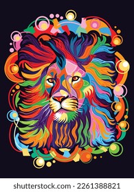 Colorful lion, modern pop art style, abstract background. - Vector.