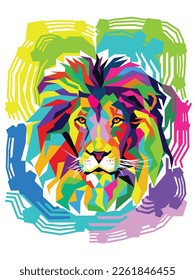 Colorful lion, modern pop art style, abstract background. - Vector.