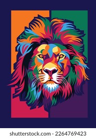 Colorful lion, in modern pop art style, simple color background - Vector.