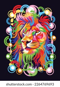 Colorful lion, in modern pop art style, abstract background - Vector.