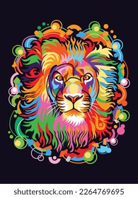 Colorful lion, in modern pop art style, abstract background - Vector.