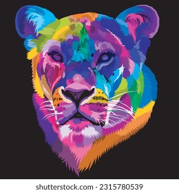 colorful lion on pop art style.vector illustration.