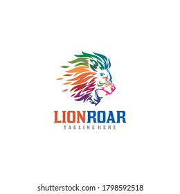Colorful Lion Roar Logo - Abstract Lion Head Character - Mascot Vector Illustration