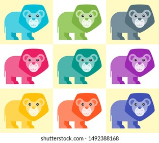 Colorful Lion vector set icon logo illustration design.  A Zoology and conservation  system concept element.  Can be used for web and mobile development. Suitable for infographic