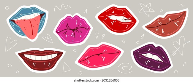 Colorful lips collection. Set of vector illustration of woman's lips