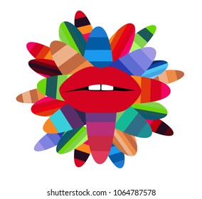 Colorful lips with leafs vector