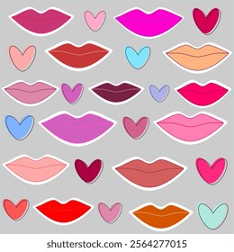 colorful lips and love icon, sing, symbol seamless pattern use for fabric, textile, wrap, print, blanket, curtain, tapestry 