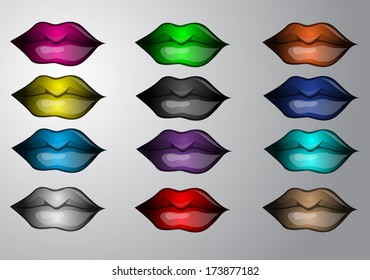 Colorful lips on gray background