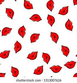 Patrón de labios coloridos sin soldadura sobre fondo blanco. Diseño de impresión de papel. Ilustración de vector retro abstracta. Tejidos, tejidos, envolturas a la moda. Decoración moderna del espacio.