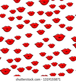 Colorful lips seamless pattern on white background. Paper print design. Abstract retro vector illustration. Trendy textile, fabric, wrapping. Modern space decoration.