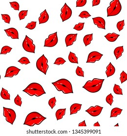 Patrón de labios coloridos sin soldadura sobre fondo blanco. Diseño de impresión de papel. Ilustración de vector retro abstracta. Tejidos, tejidos, envolturas a la moda. Decoración moderna del espacio.