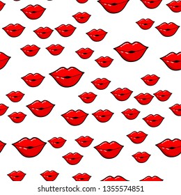Colorful lips seamless pattern on white background. Paper print design. Abstract retro vector illustration. Trendy textile, fabric, wrapping. Modern space decoration.