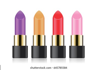 Colorful lipstick, 4 color isolated on white background. Illustration about makeup.