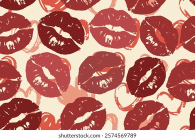 Colorful lipstick kisses for design use, Valentine seamless pattern