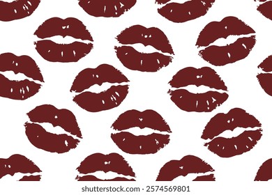 Colorful lipstick kisses for design use, Valentine seamless pattern