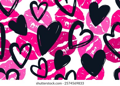 Colorful lipstick kisses for design use, Valentine seamless pattern