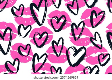 Colorful lipstick kisses for design use, Valentine seamless pattern